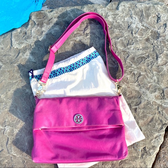 Tory Burch Handbags - Tory Burch Bold Pink Leather Clutch/Shoulder Bag